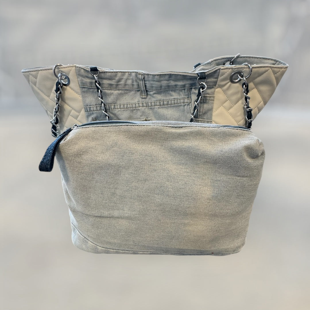 Zweiteiler-Tasche in stilvoller Jeans-Optik mit Organizer